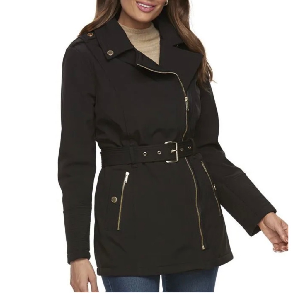 Michael M.  Kors Black belted trench coat jacket